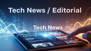 A digital display showcasing the latest tech news and editorial opinions.