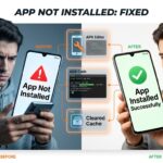 Hyperrealistic image showing before and after fixing the App Not Installed error on Android