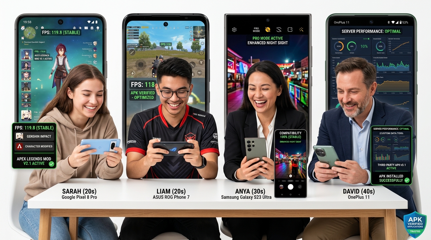 Photo-realistic image showing successful installation of third party APK files after fixing parse errors