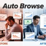 Hyperrealistic before and after of manual web browsing versus AI-powered auto browsing