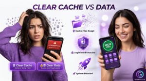 Hyperrealistic image showing the relief of safely clearing phone storage without losing data