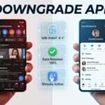 Hyperrealistic image showing before and after downgrading an Android app while retaining user data