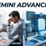 Hyperrealistic image showing the transition from manual data gathering to automated Deep Research with Gemini Advanced