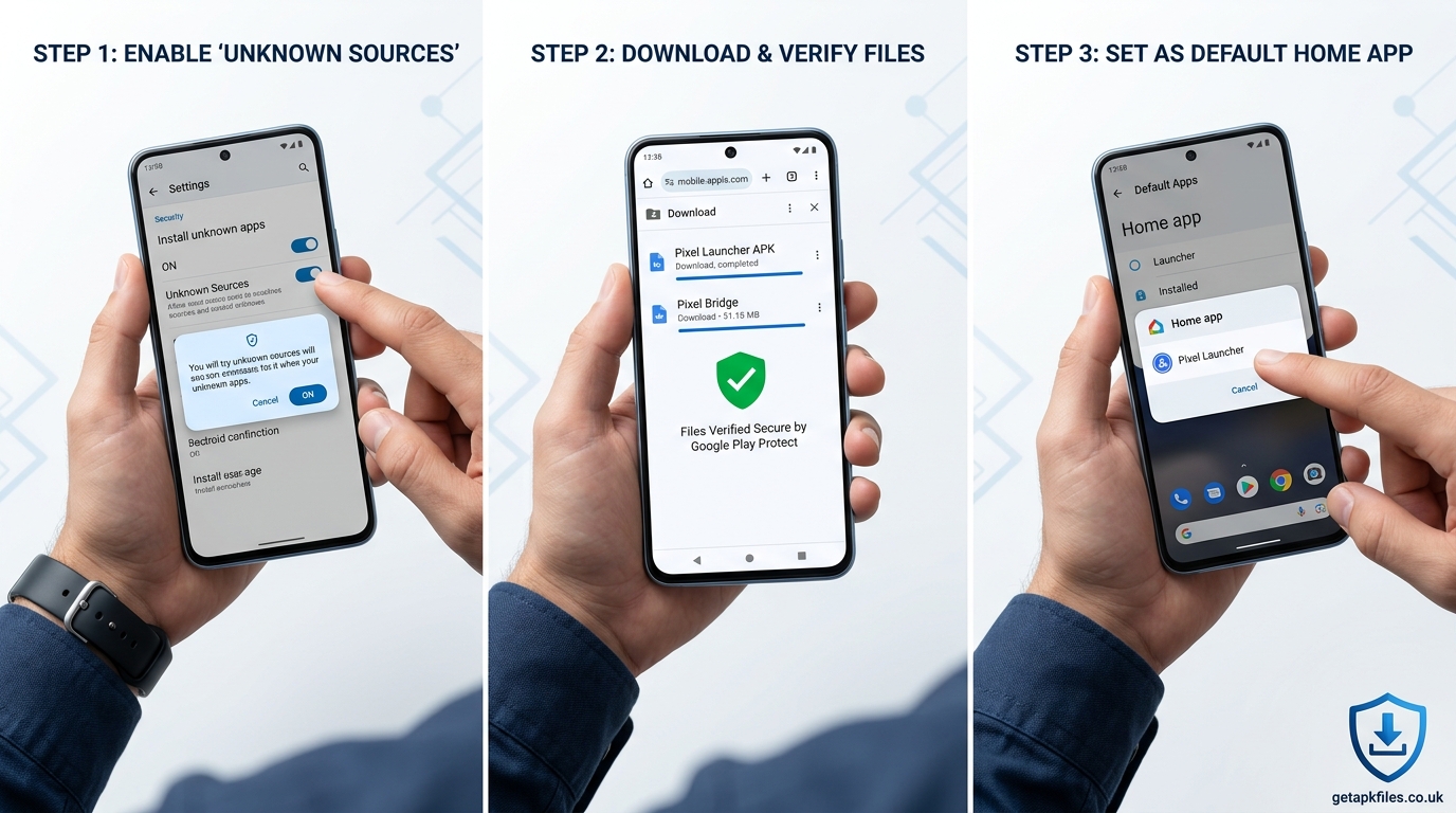 Step-by-step secure installation process for sideloading the Pixel Launcher APK without root