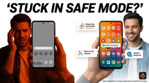 Hyperrealistic image showing the relief of exiting Safe Mode and restoring all hidden Android applications